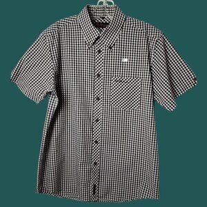 Ben Sherman Mens Gingham Button-Up Short Sleeve Shirt Brown/White  Large